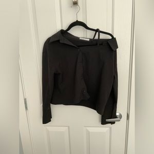 OAK + FORT Asymmetrical Off the Shoulder Shirt